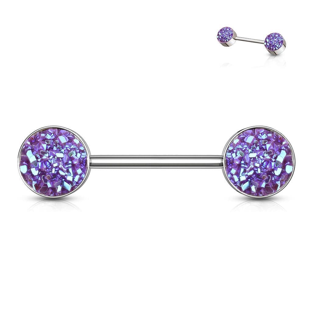 Piercing do bradavky chirurgická ocel s fialovými krystaly