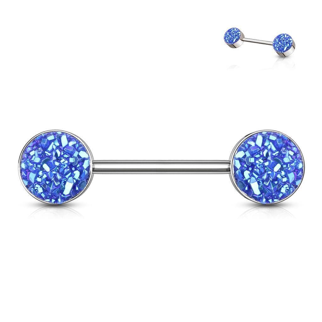 Piercing do bradavky chirurgická ocel s modrými krystaly