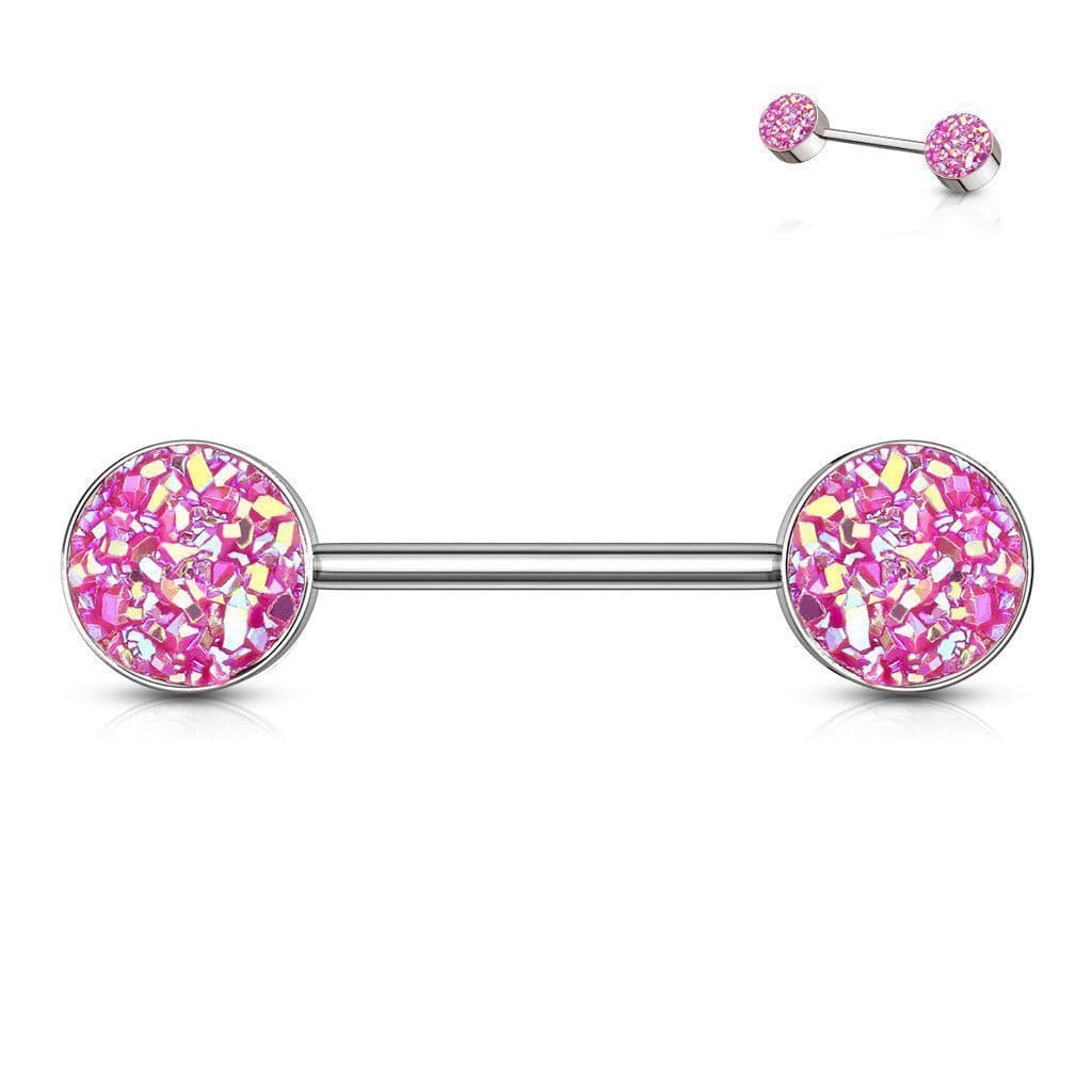 Piercing do bradavky chirurgická ocel s růžovými krystaly