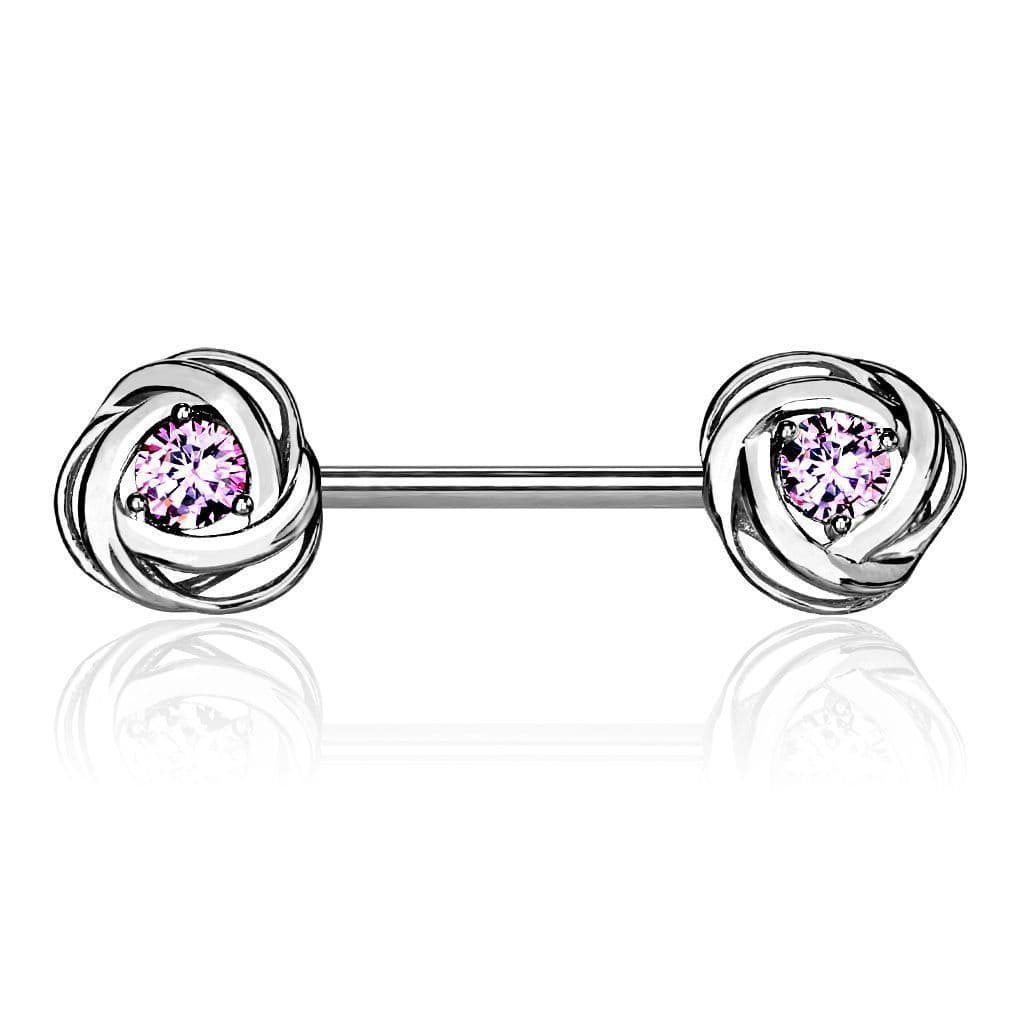 Piercing do bradavky chirurgická ocel s růžovými zirkony