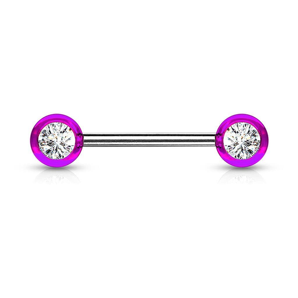 Piercing do bradavky chirurgická ocel se zirkony (fialový)