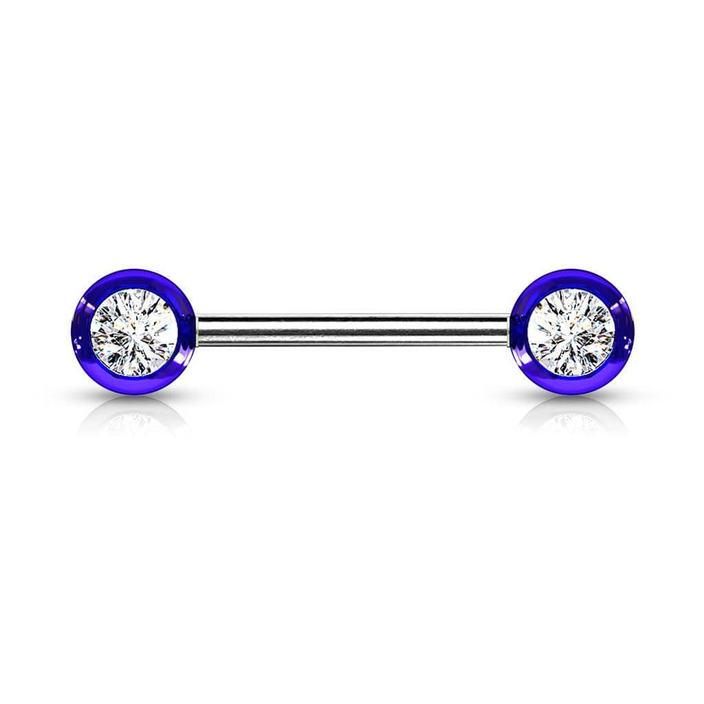 Piercing do bradavky chirurgická ocel se zirkony (tmavě modrý)
