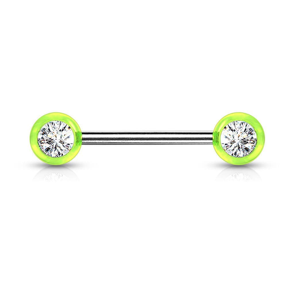 Piercing do bradavky chirurgická ocel se zirkony (zelený)