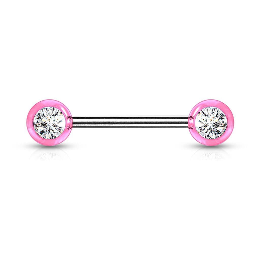 Piercing do bradavky chirurgická ocel se zirkony (růžový)