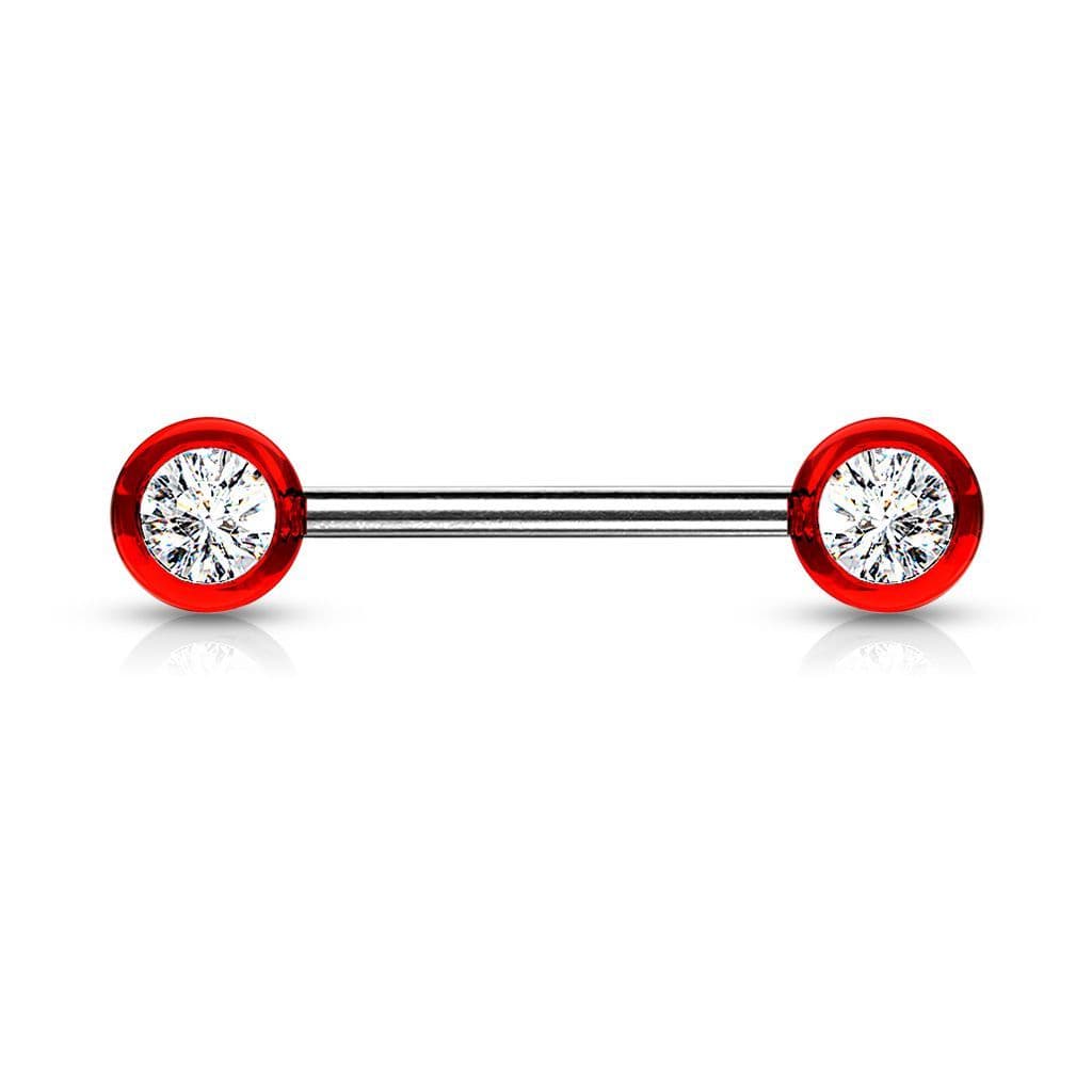 Piercing do bradavky chirurgická ocel se zirkony (červený)