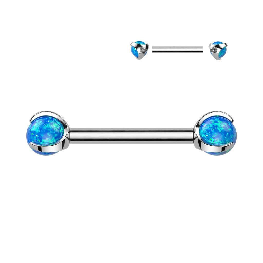 Piercing do bradavky z titanu s opálovými kuličkami (modrý)