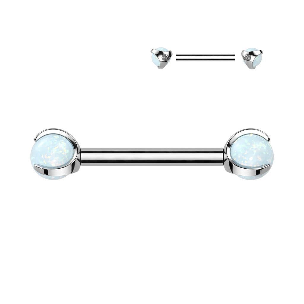 Piercing do bradavky z titanu s opálovými kuličkami (bílý)