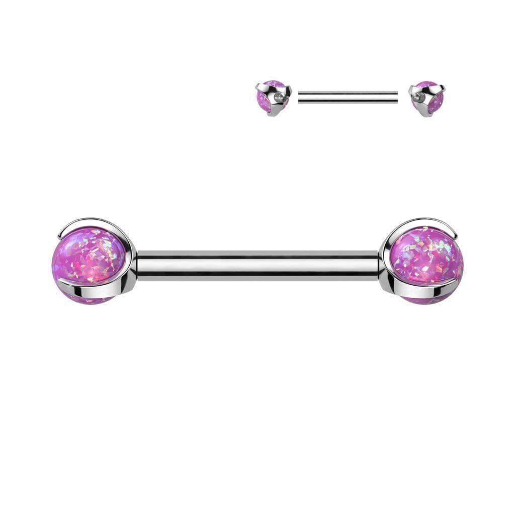 Piercing do bradavky z titanu s opálovými kuličkami (růžový)