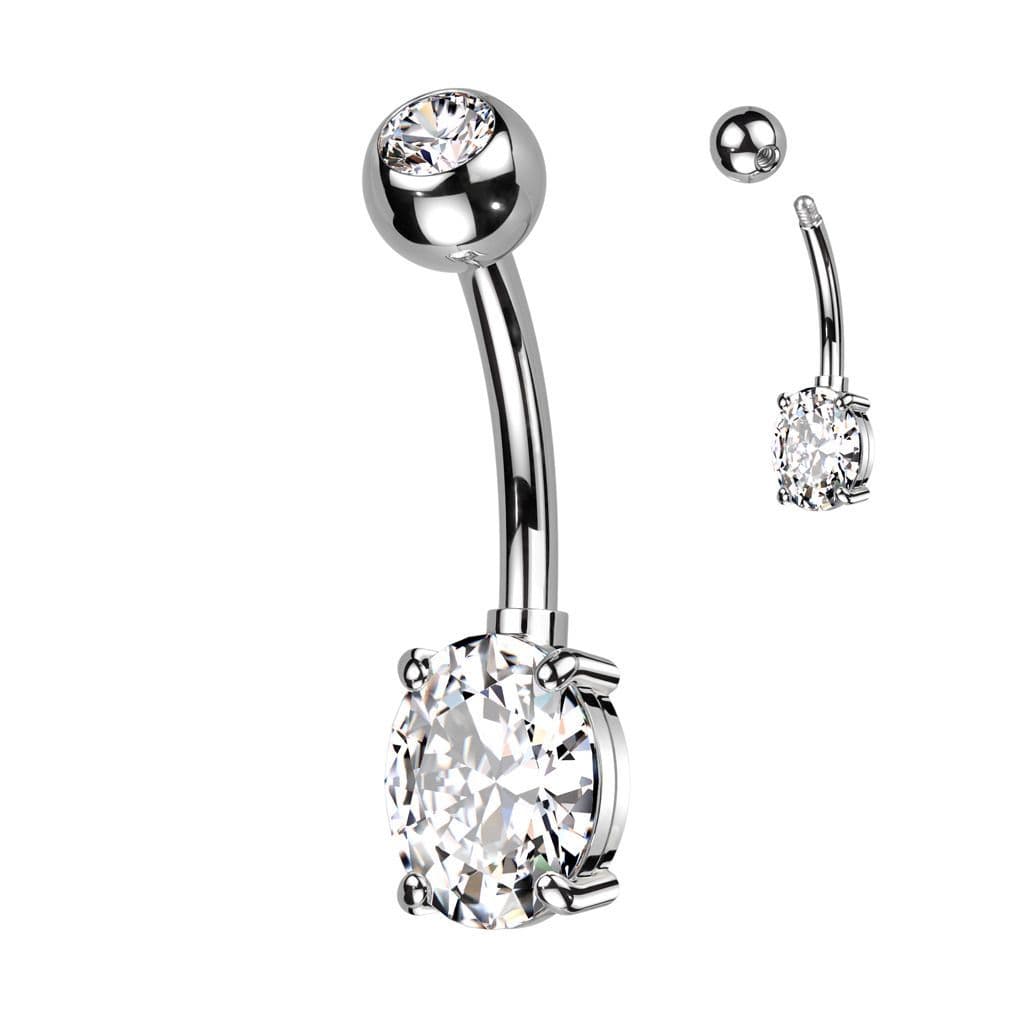 Piercing do pupíku s oválným kamenem (čirý)
