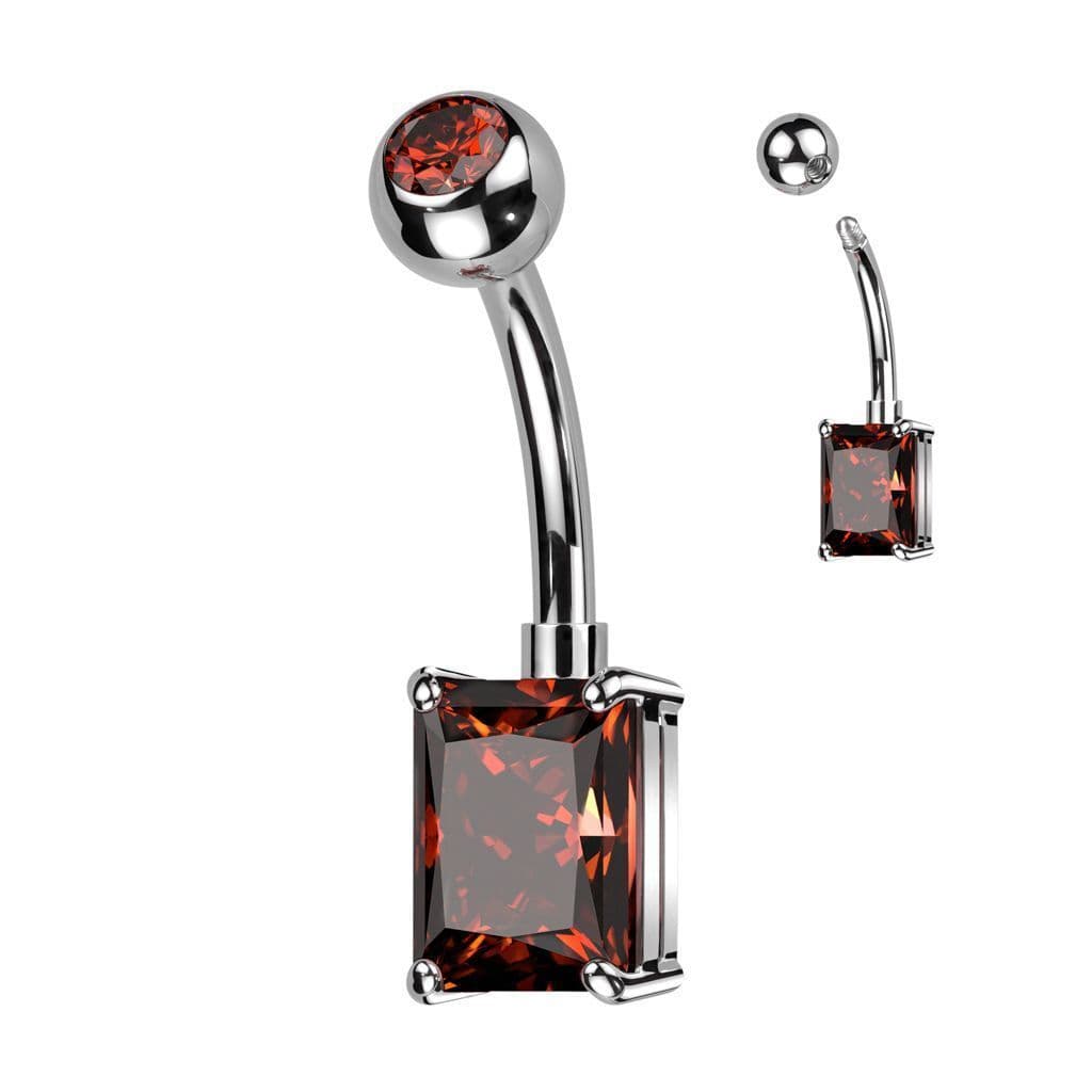 Piercing do pupíku s obdélným kamenem (červený)