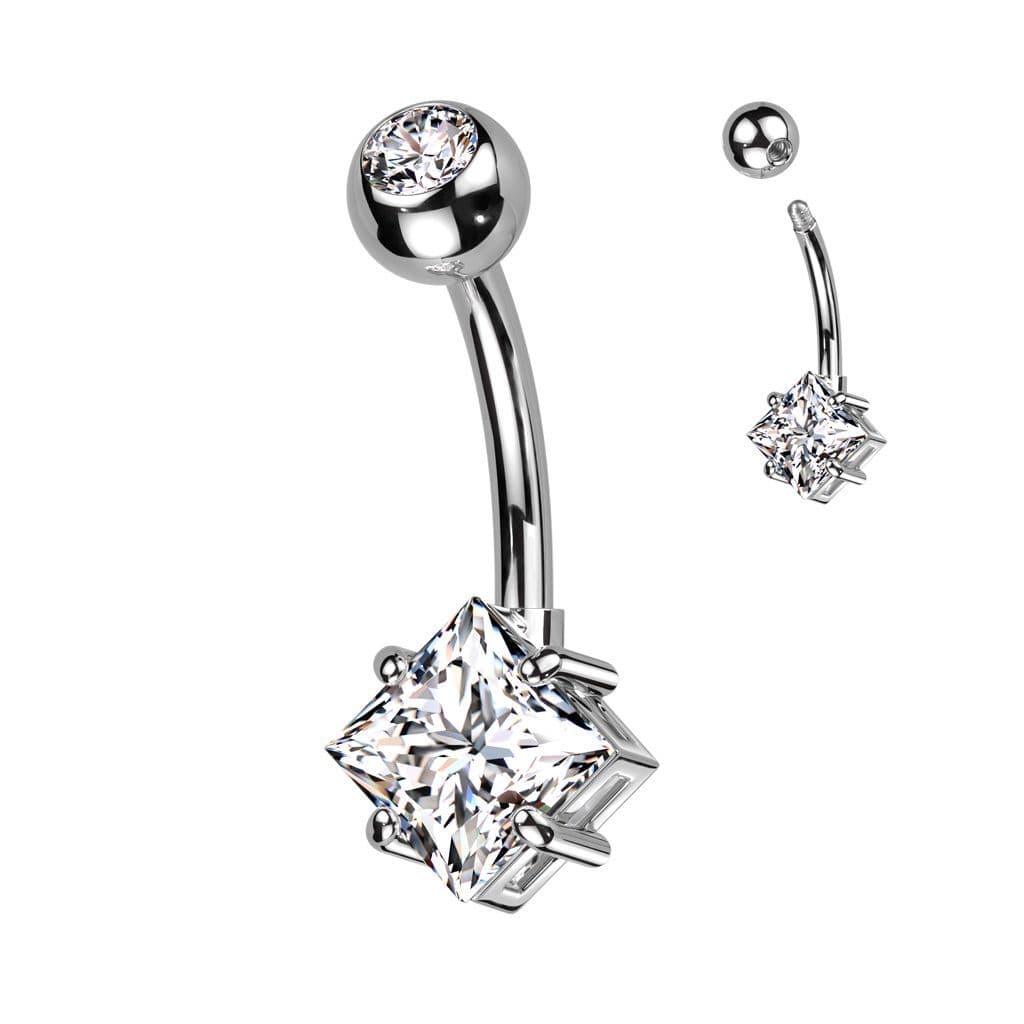 Piercing do pupíku s čtvercovým kamenem (čirý)
