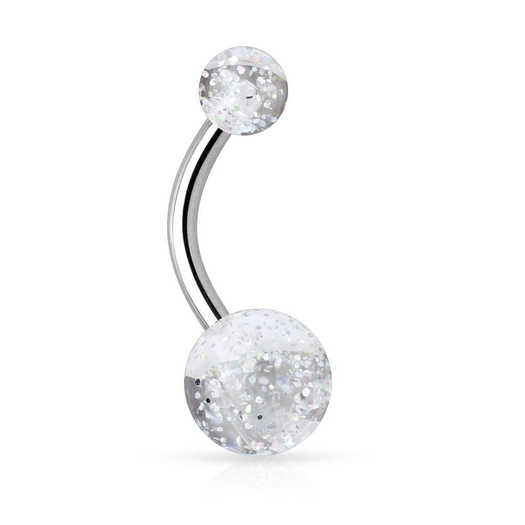 Piercing do pupíku - banánek se třpytkami (čirá)