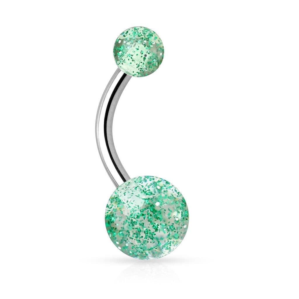 Piercing do pupíku - banánek se třpytkami (zelená)