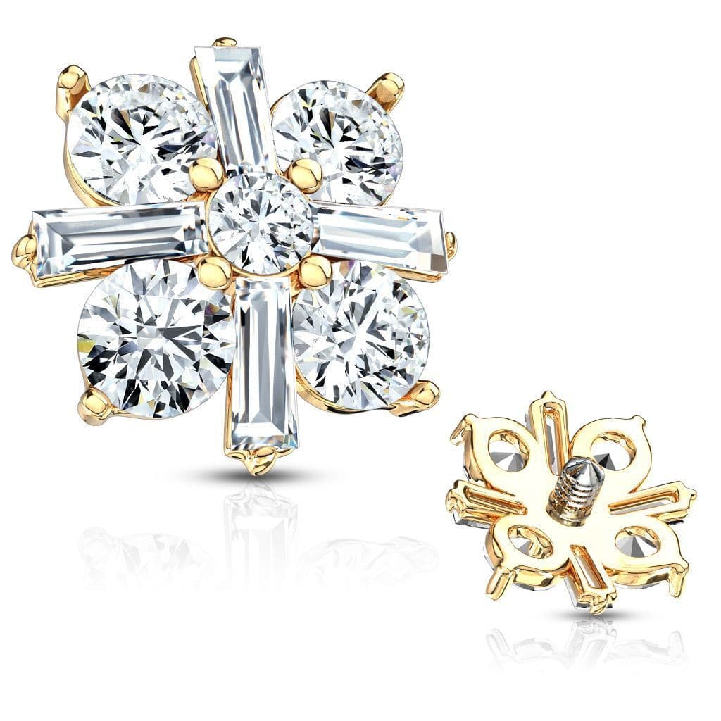 Zlacený microdermal - ozdobná část, čiré zirkony (gold)