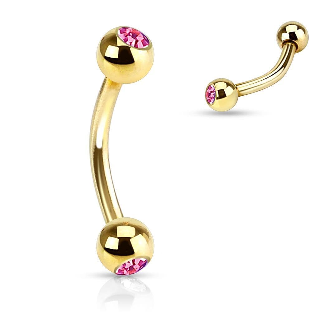 Pozlacený piercing do obočí s kamínky (růžová)