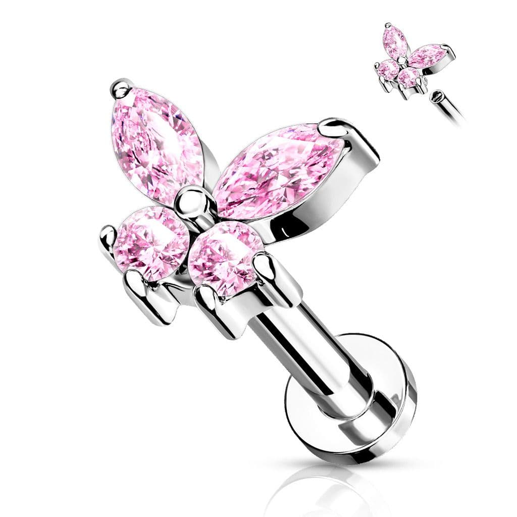 Labreta /  helix / tragus piercing -  motýlek růžový (1,2 x 8 mm)