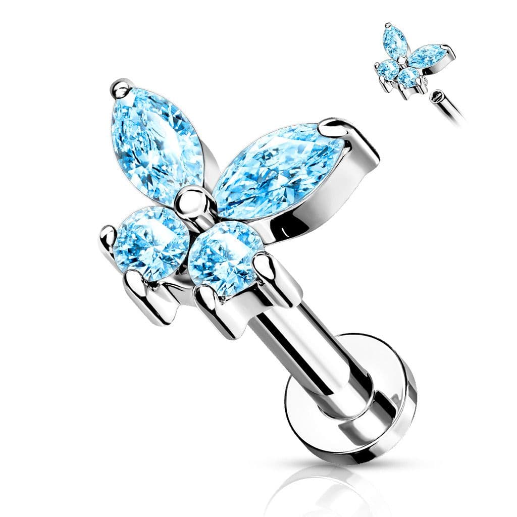 Labreta /  helix / tragus piercing -  motýlek tyrkysový (1,2 x 6 mm)
