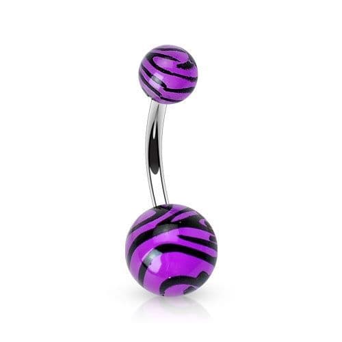 Piercing do pupíku - banánek zebrovaný (fialová)