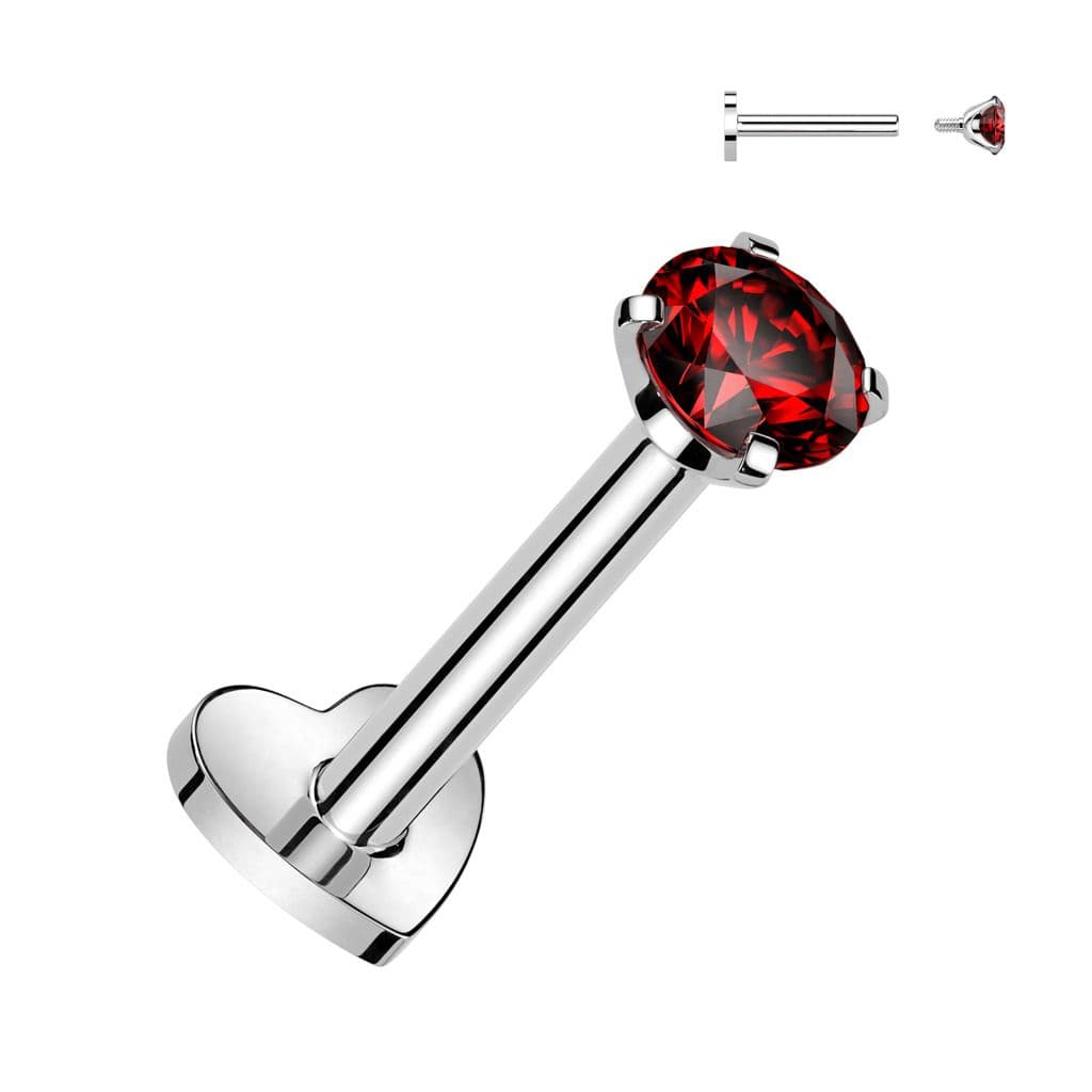Piercing do brady TITAN, červený kámen (1,2 x 8 mm)