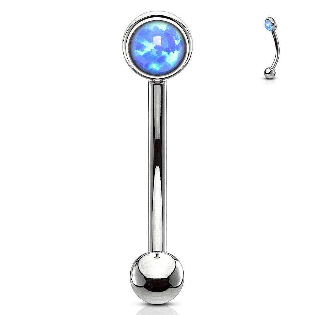 Piercing do obočí, modrý opál (1,2 x 8 mm)