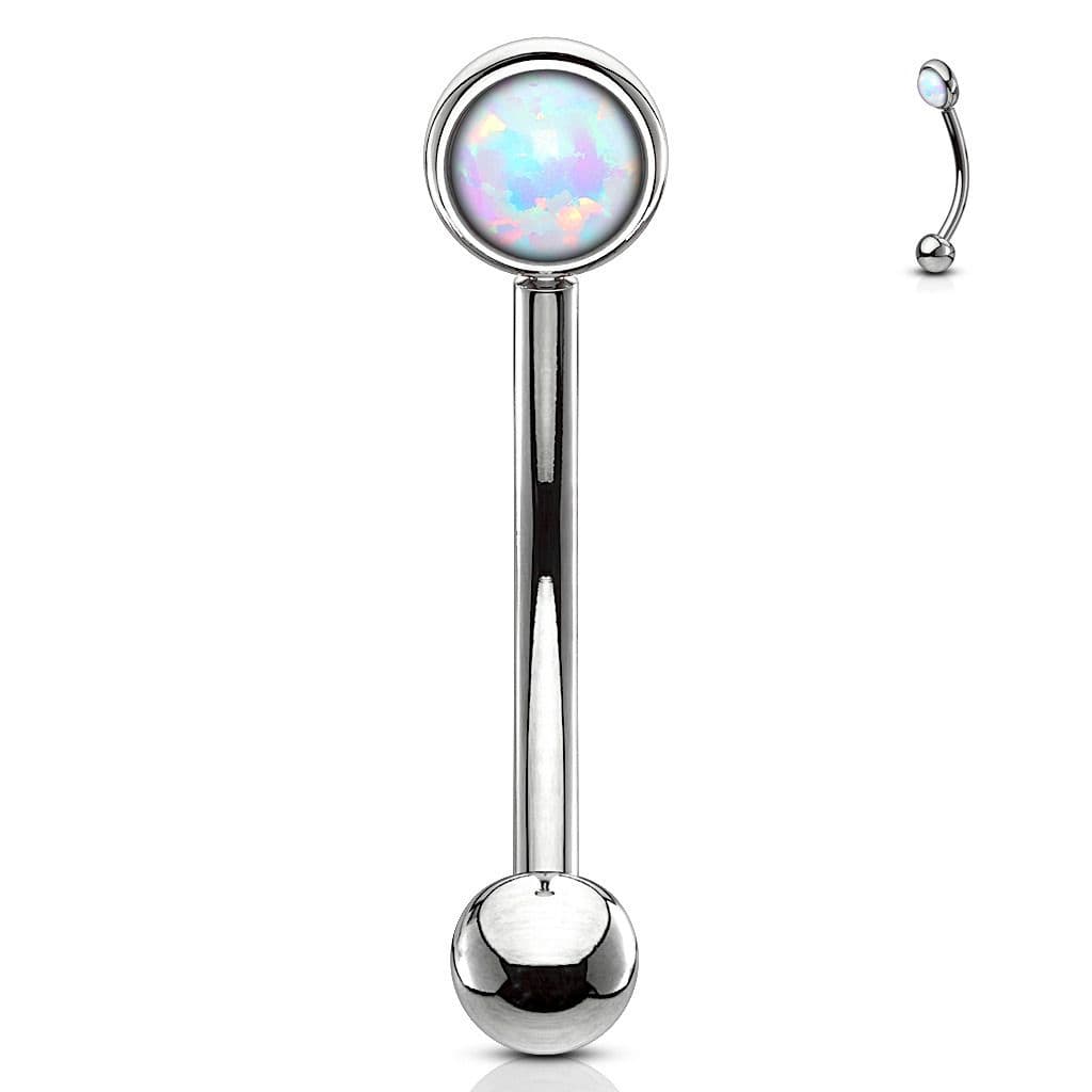 Piercing do obočí, bílý opál (1,2 x 8 mm)
