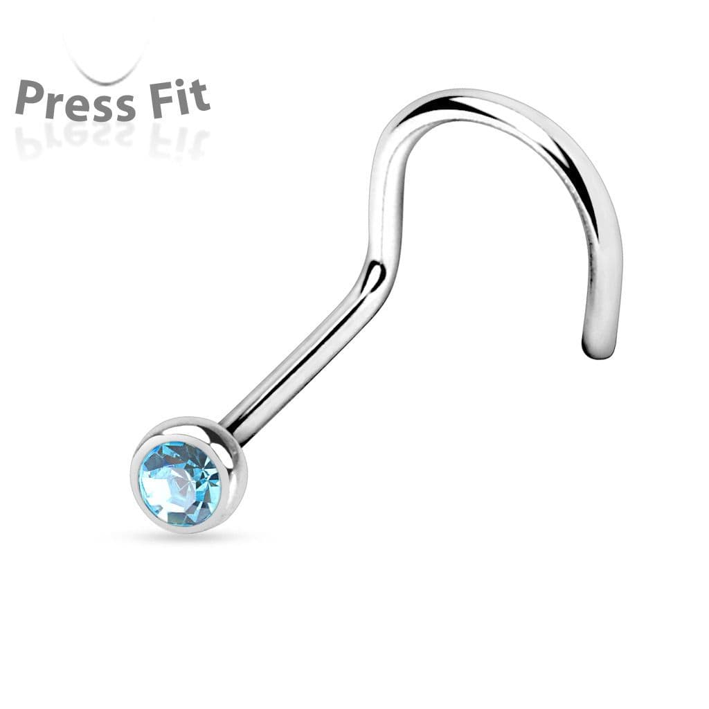 Zahnutý piercing do nosu, zirkon 2,5 mm (tyrkysová)