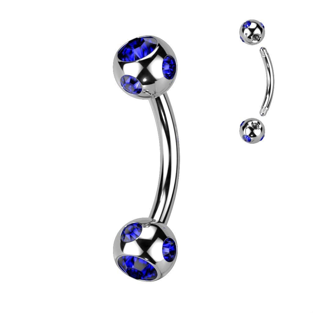 Piercing do obočí - kulička s kamínky (tmavě modrá)