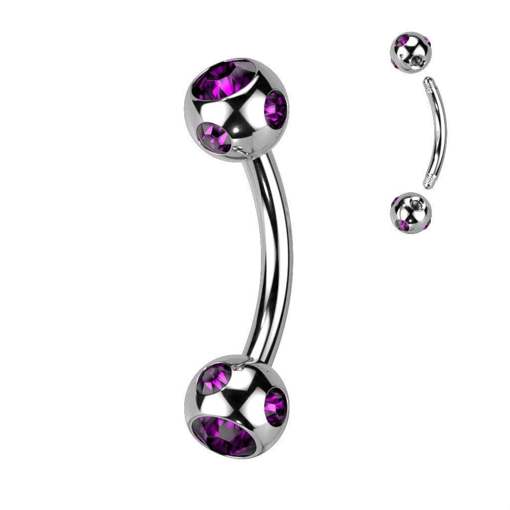 Piercing do obočí - kulička s kamínky (fialová)