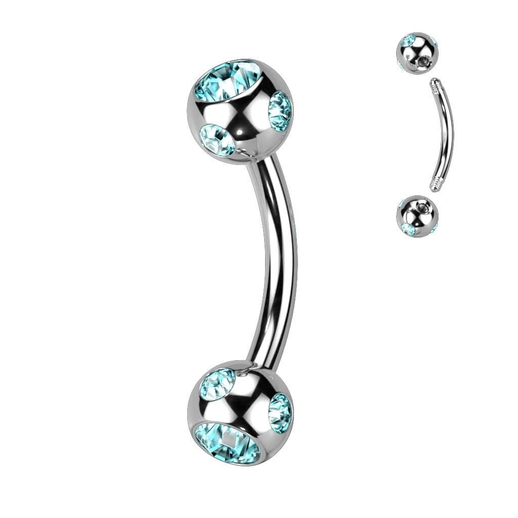 Piercing do obočí - kulička s kamínky (tyrkysová)