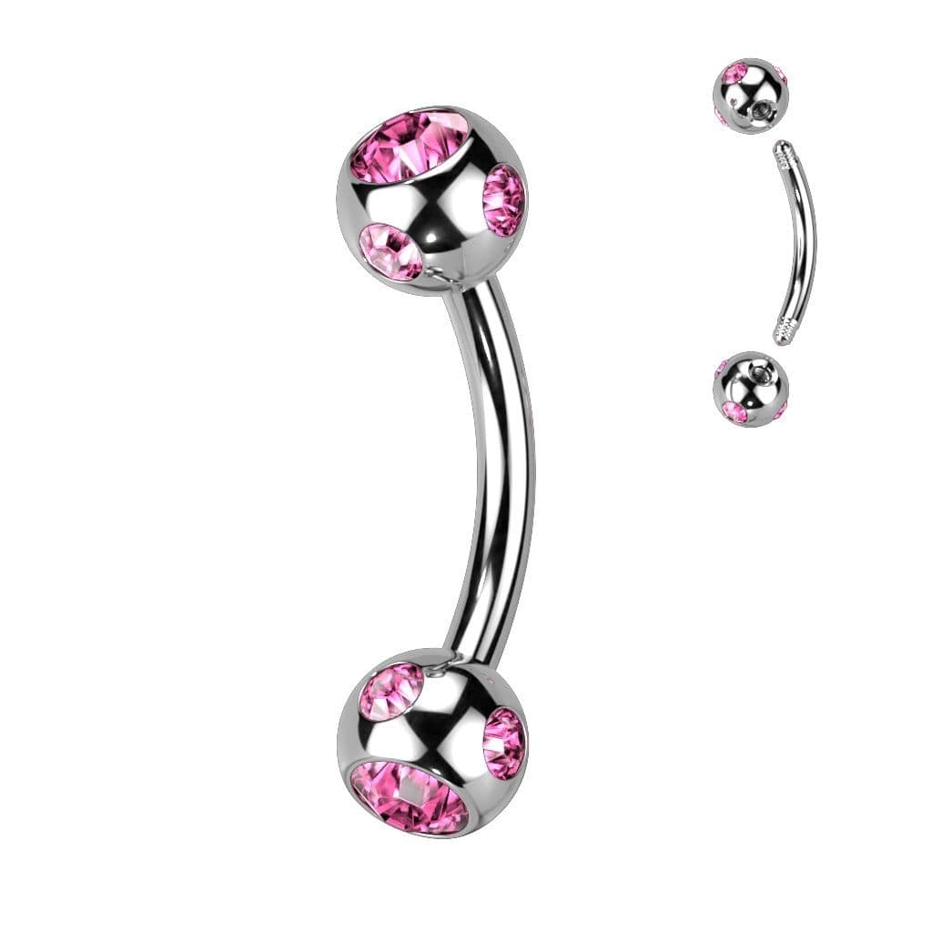 Piercing do obočí - kulička s kamínky (růžová)