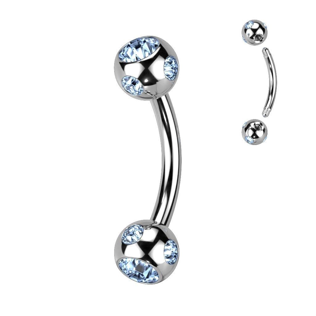 Piercing do obočí - kulička s kamínky (světle modrá)
