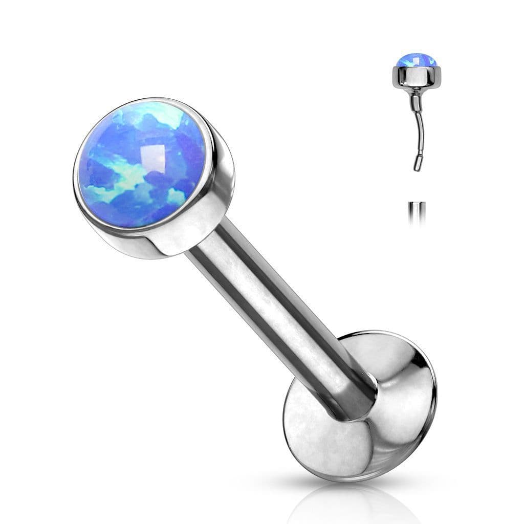 Piercing labreta chirurgická ocel s modrým opálem (0,8 x 8 x 2 mm)