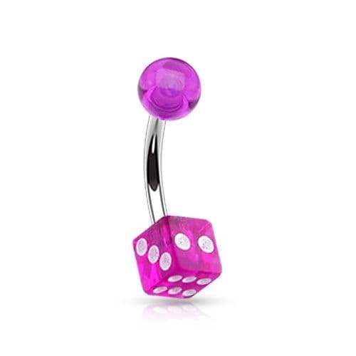 Piercing do pupíku - hrací kostka (fialová)