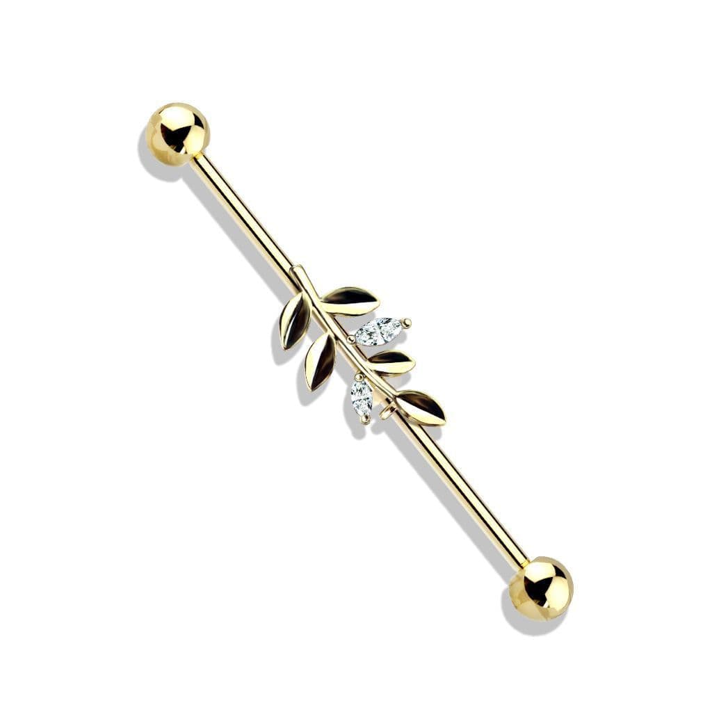 Industrial piercing - list (zlacený žluté zlato)