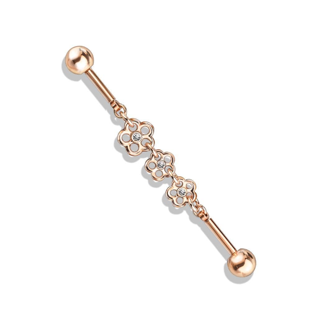 Řetízkový industrial piercing s kytičkami (RD)