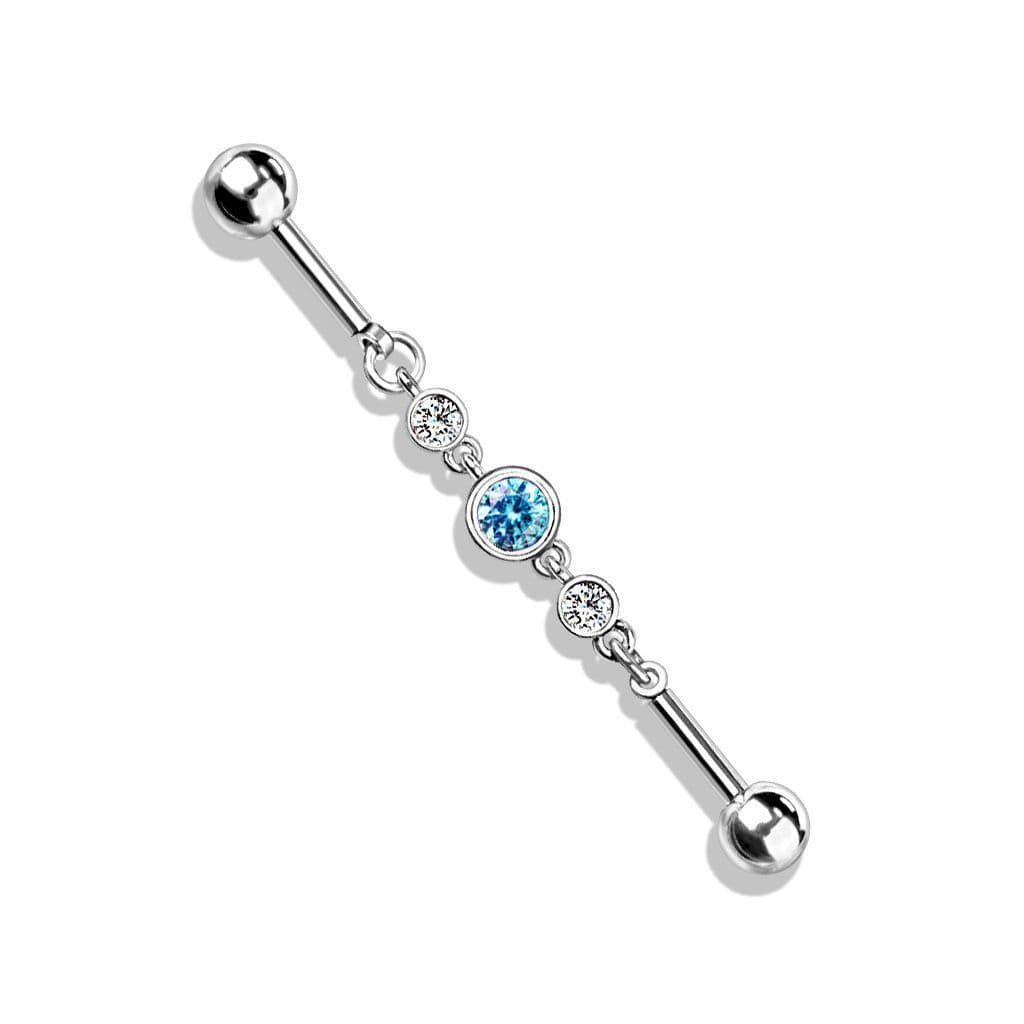 Řetízkový industrial piercing se zirkony (tyrkysová)