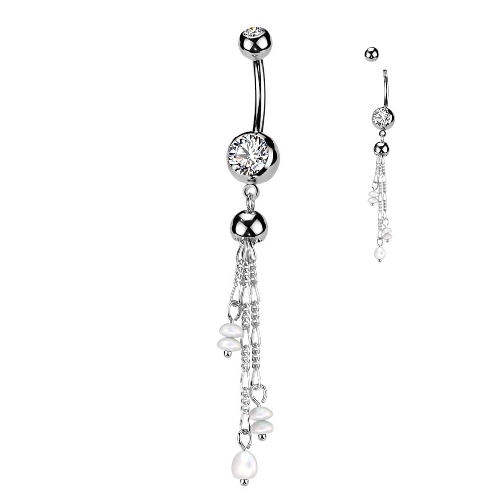 Visací piercing do pupíku s perličkami