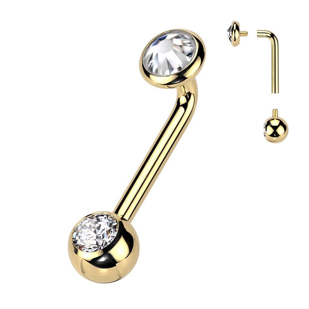 Zlacený christina piercing TITAN, čirý kamínek (1,6 x 12 mm)