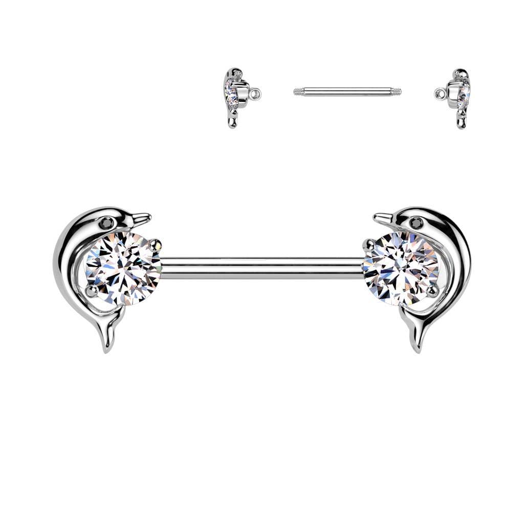 Piercing do bradavky - delfíni (čirá)