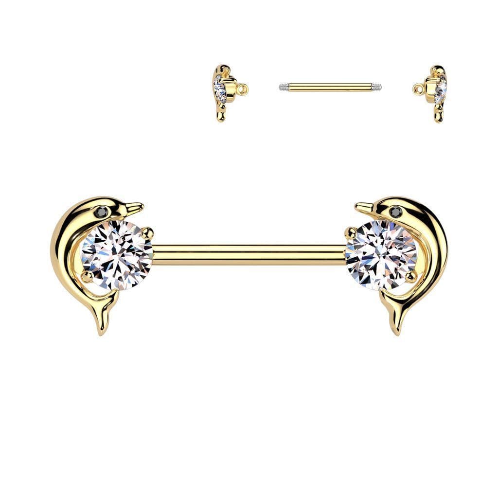 Piercing do bradavky - delfíni (zlacená)