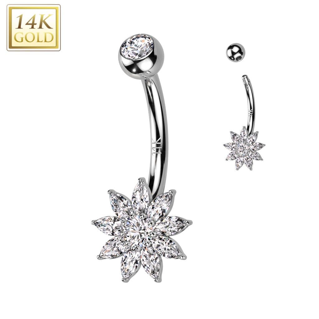 Zlatý piercing do pupíku - kytička, Au 585/1000