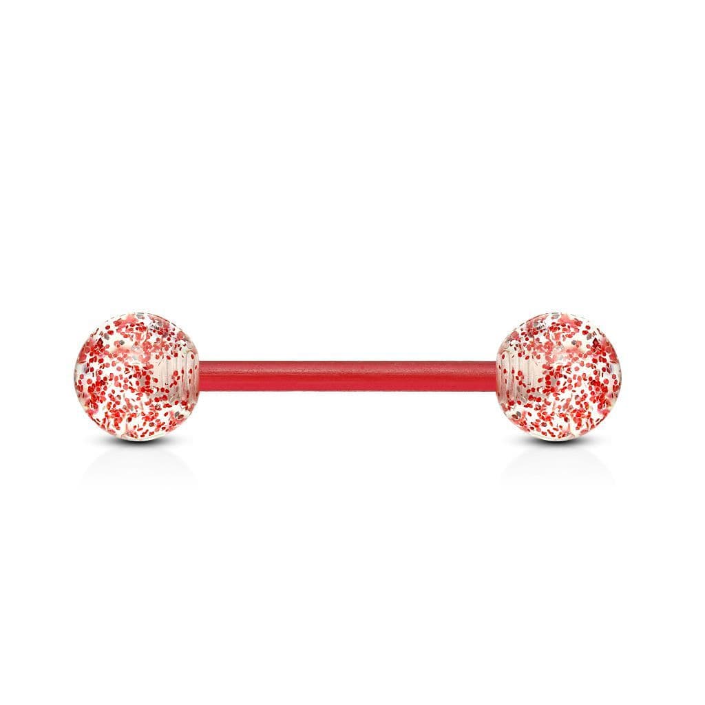 Piercing činka bioplast s třpytkami (červený)