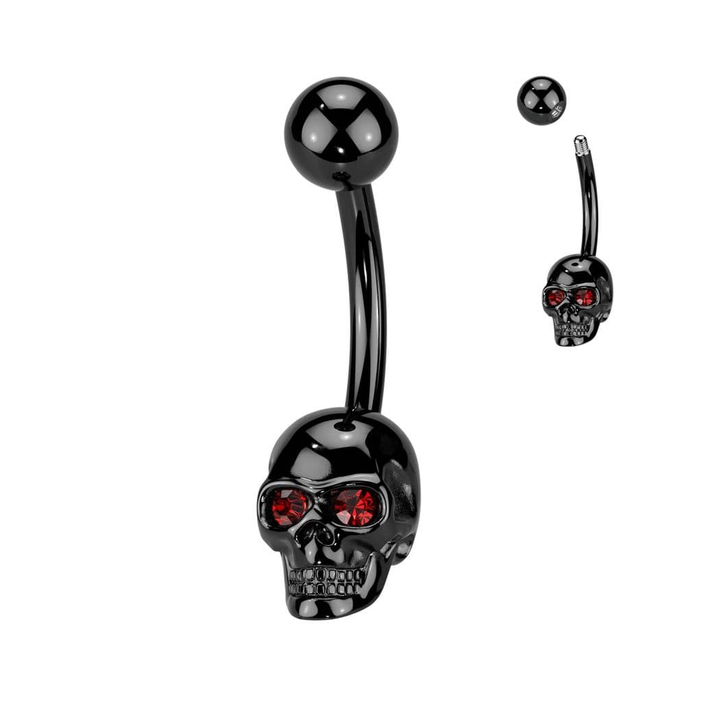 Černý piercing do pupíku lebka