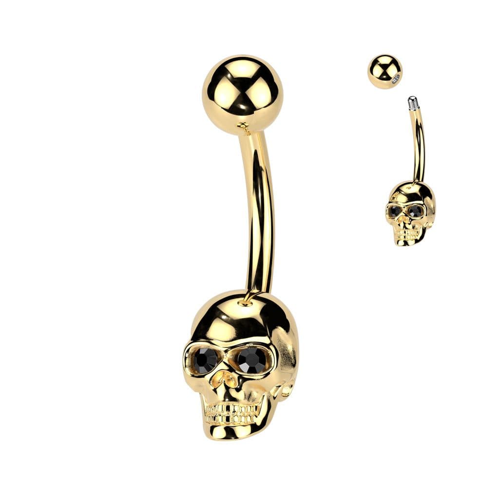 Zlacený piercing do pupíku lebka