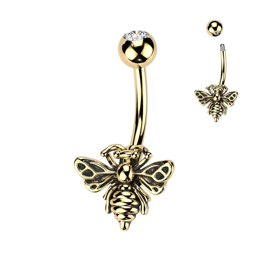 Zlacený piercing do pupíku včelka