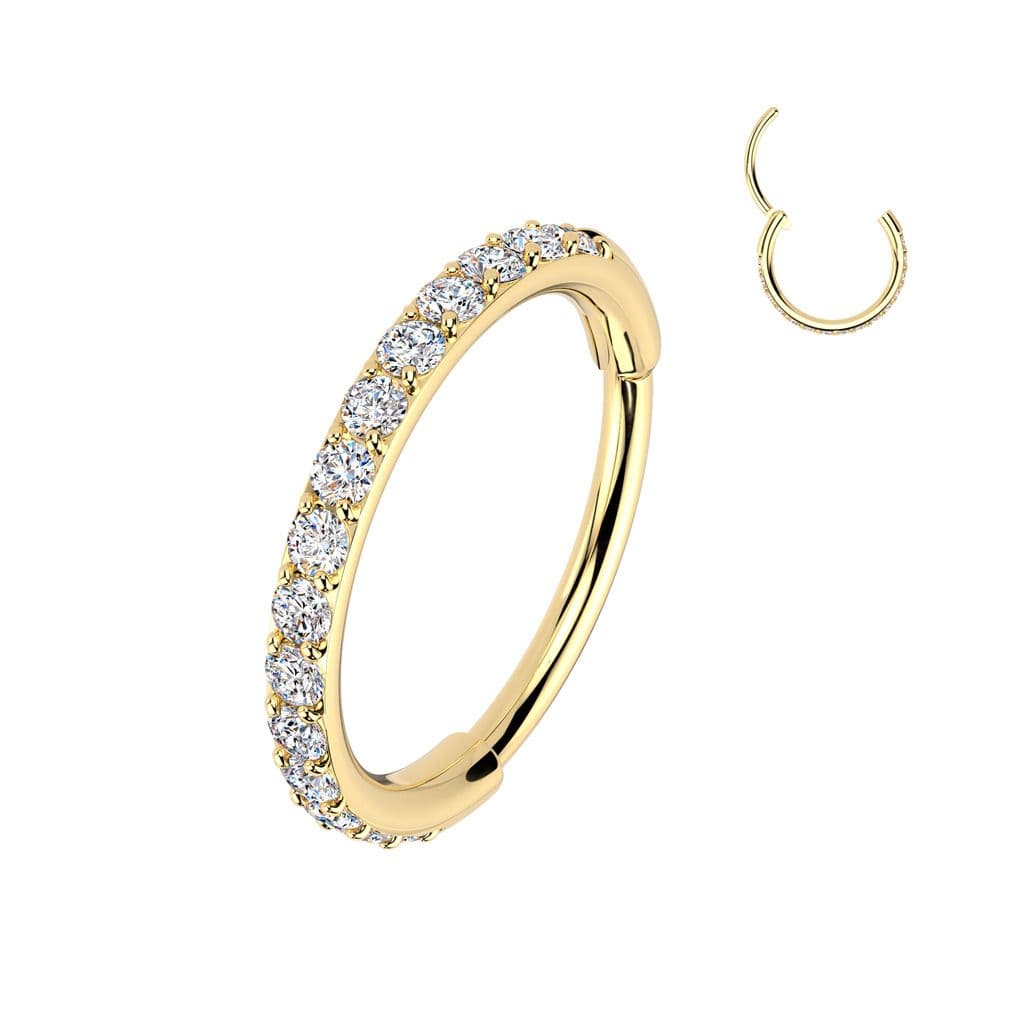 Zlacený ocelový piercing - segment kruh se zirkony (0,8 x 7 mm)