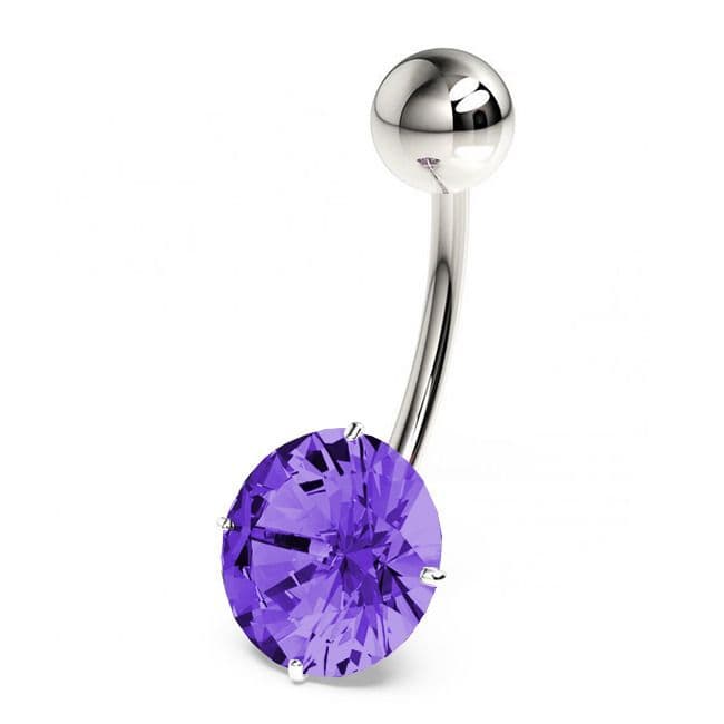 Stříbrný piercing do pupíku, zirkon 10 mm (fialová)