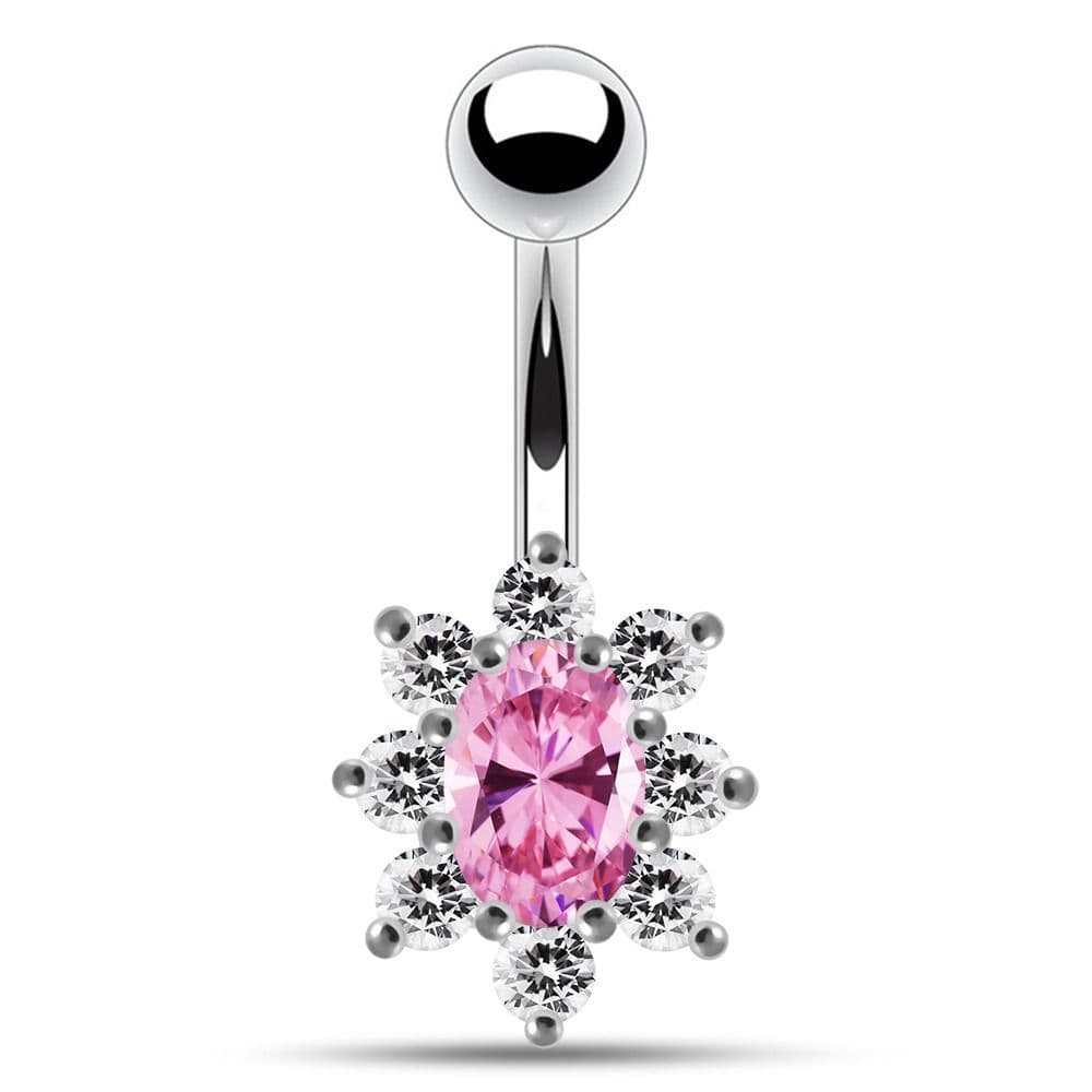 Stříbrný piercing do pupíku (čirá/růžová)