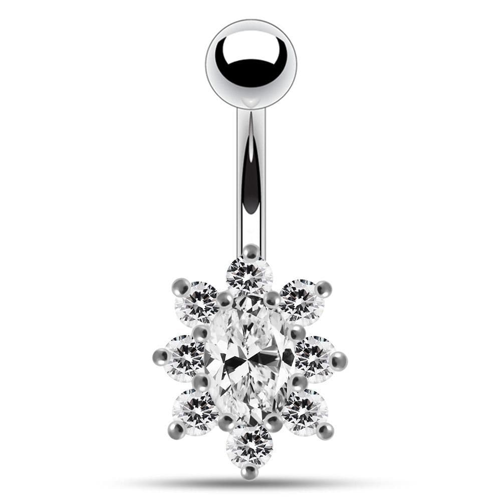 Stříbrný piercing do pupíku (čirá/čirá)