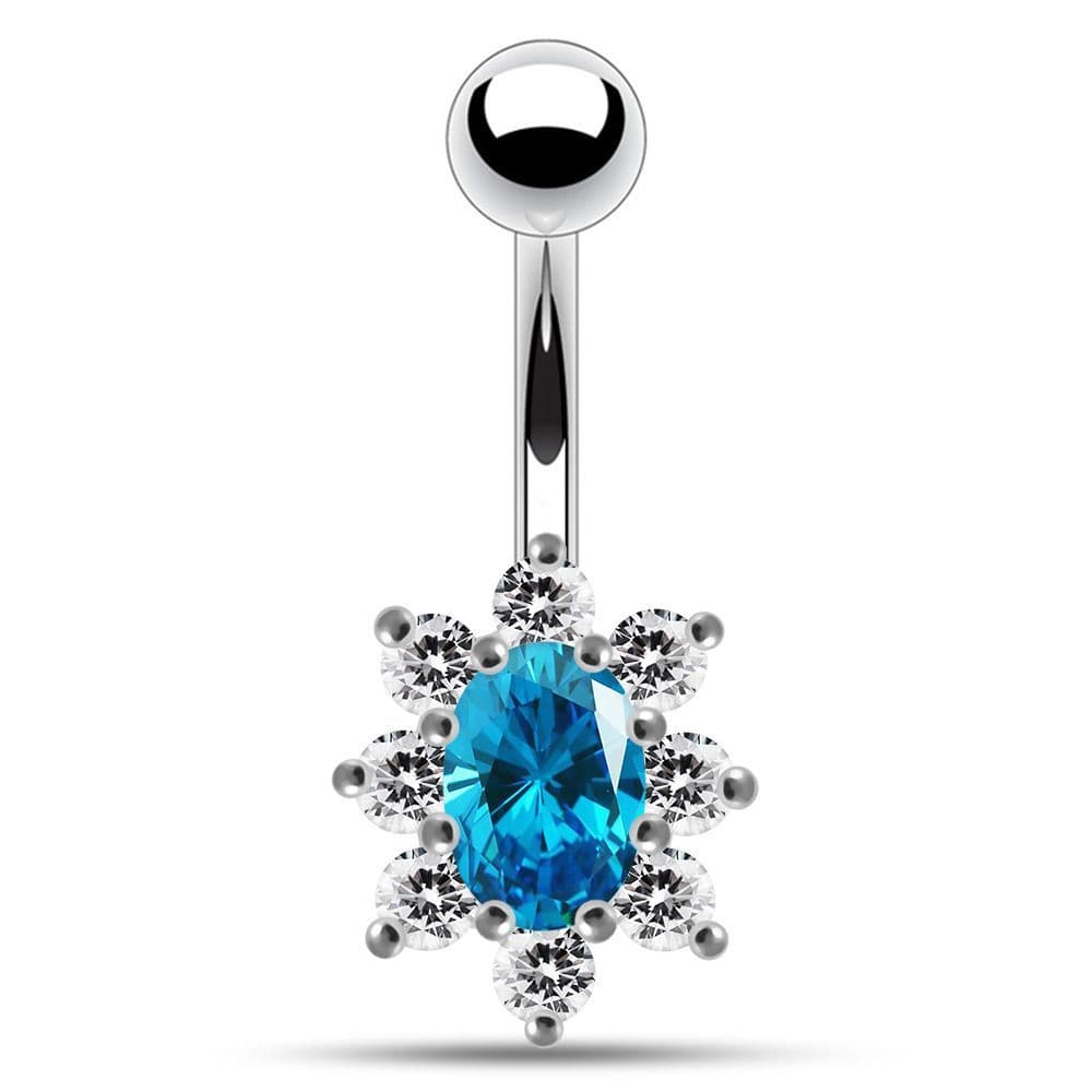 Stříbrný piercing do pupíku (čirá/tyrkysová)